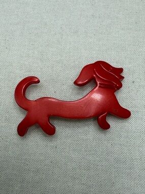 Vintage Red Dachshund Dog Brooch Pin Celluloid #2DO